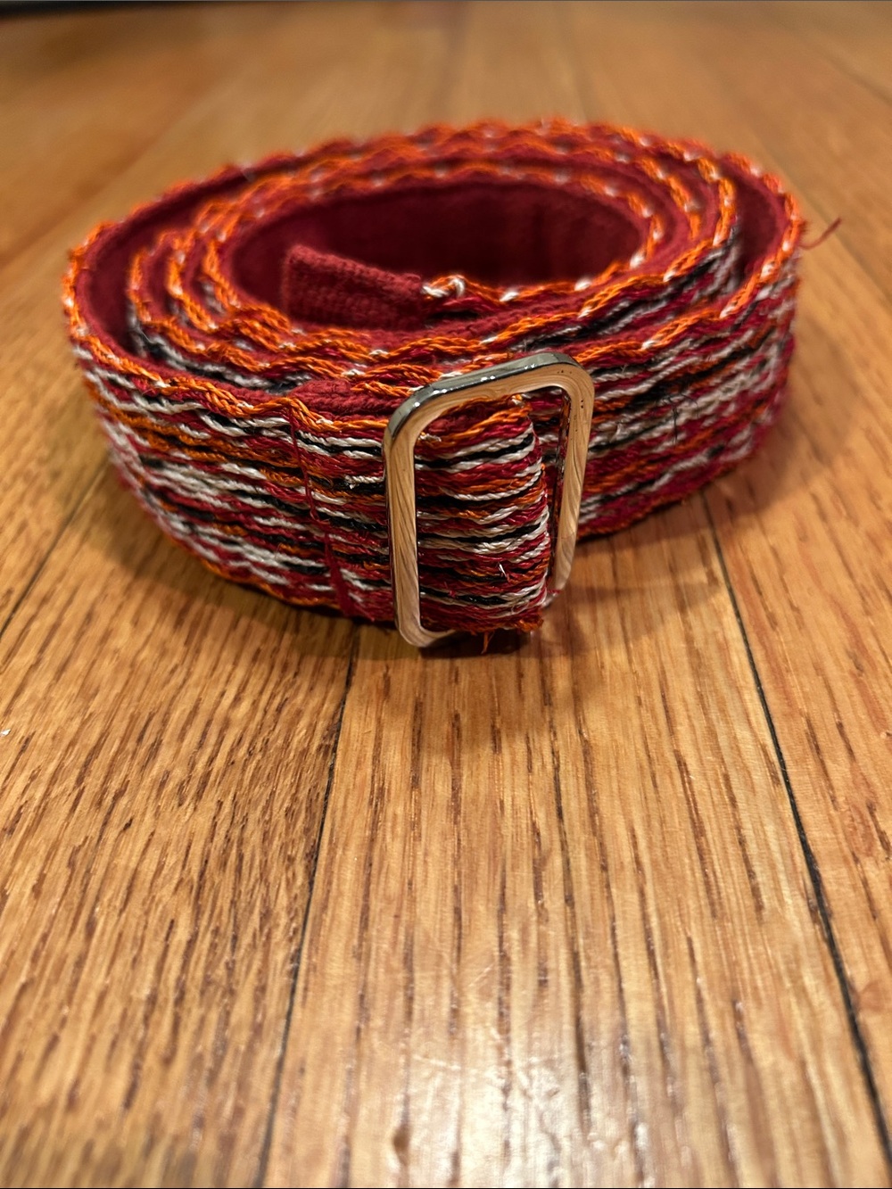 Woven Multicolor Red Belt with Silver Buckle - Women Accessories